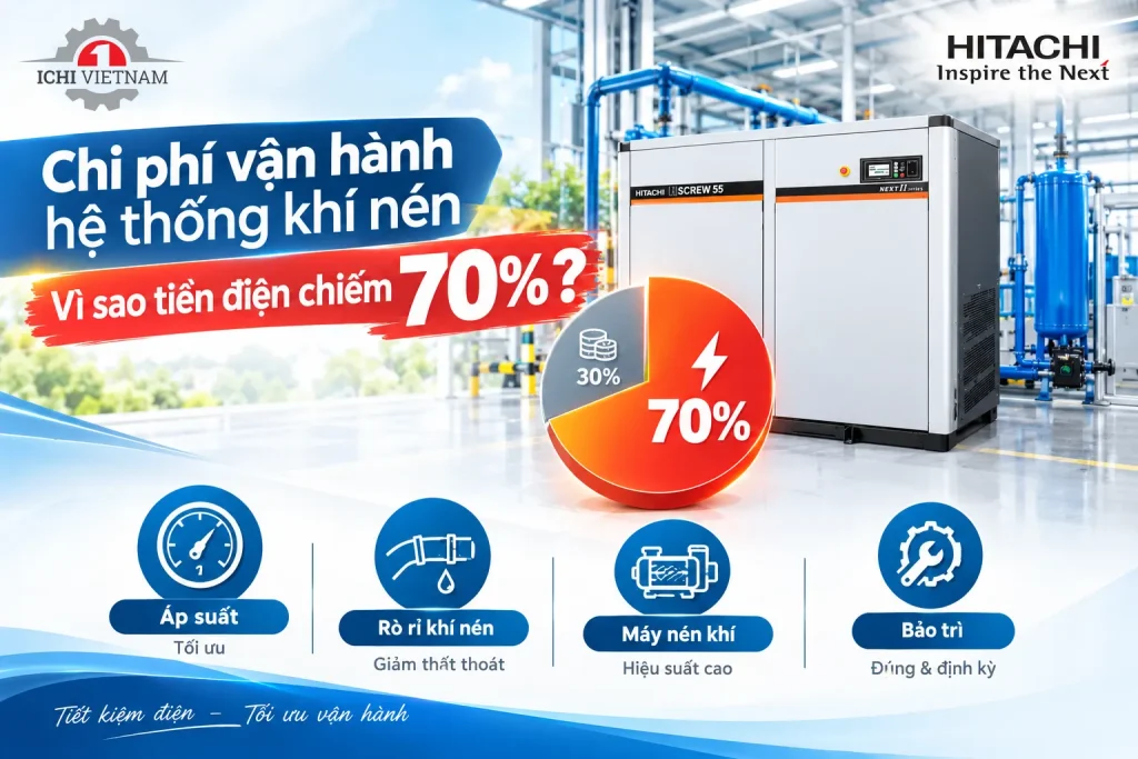 Chi phí vận hành hệ thống khí nén: Vì sao tiền điện chiếm 70%?
