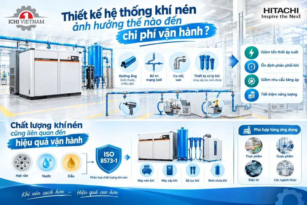 Thiết kế hệ thống khí nén ảnh hưởng thế nào đến chi phí vận hành?